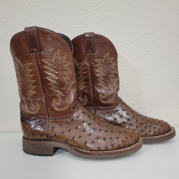 Justin Tekno Crepe Ostrich Cowboy Boots Mens Brown Comfort Yellowstone Vibes 11 - Picture 7 of 8